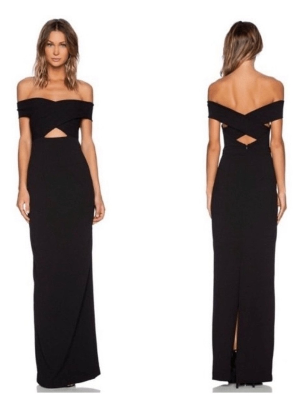 Solace London Cara Maxi Dress Criss Cross Off Shoulder Size 0 Black Formal Event